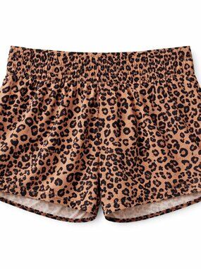 Pink Active Leopard Print Athletic Shorts Smocked Waist Large